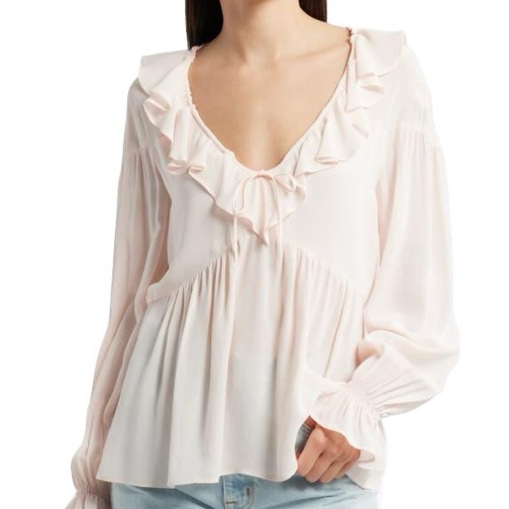 Reformation Wyn Ruffle Elegant Cream Ruffle Blouse